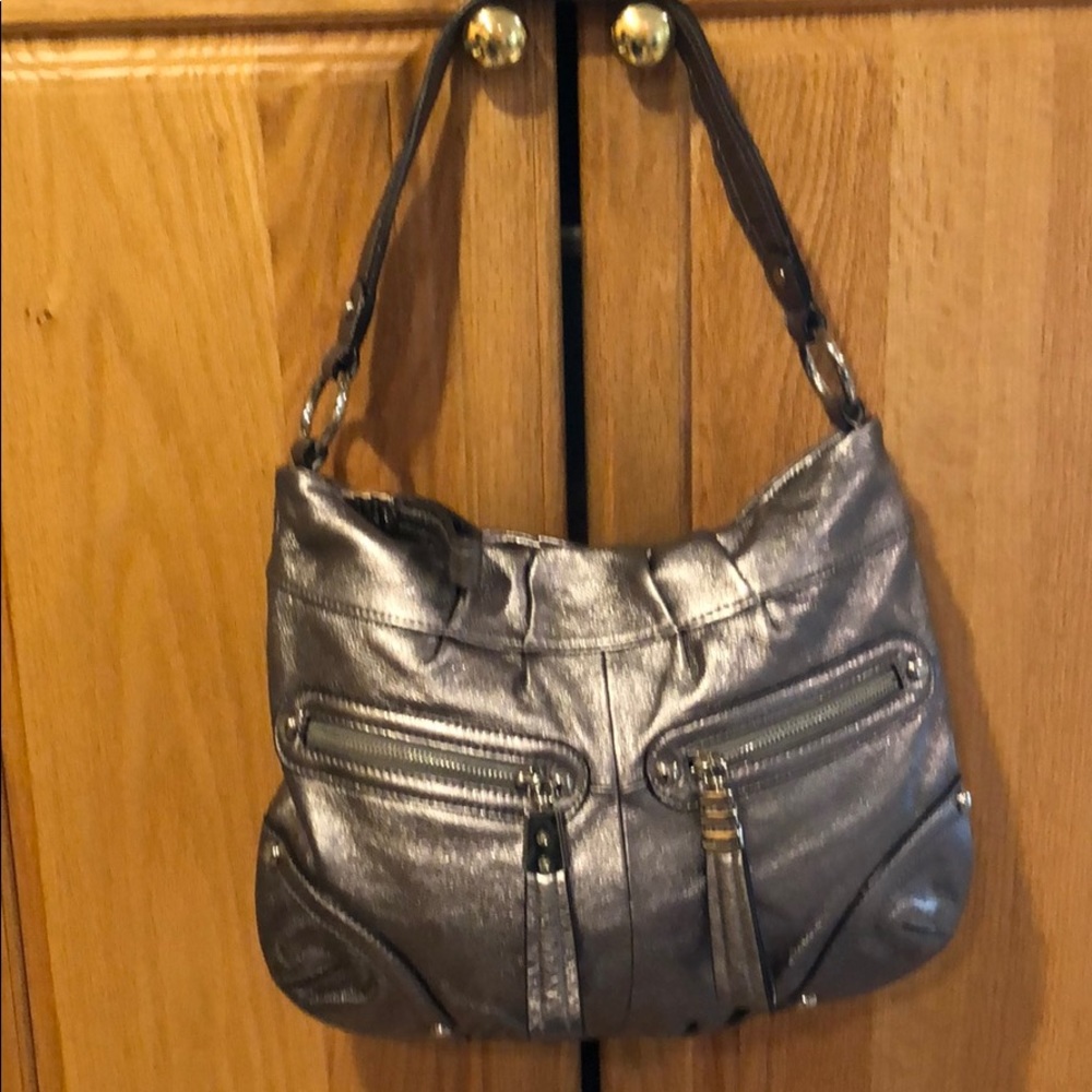 Silver medium leather hobo